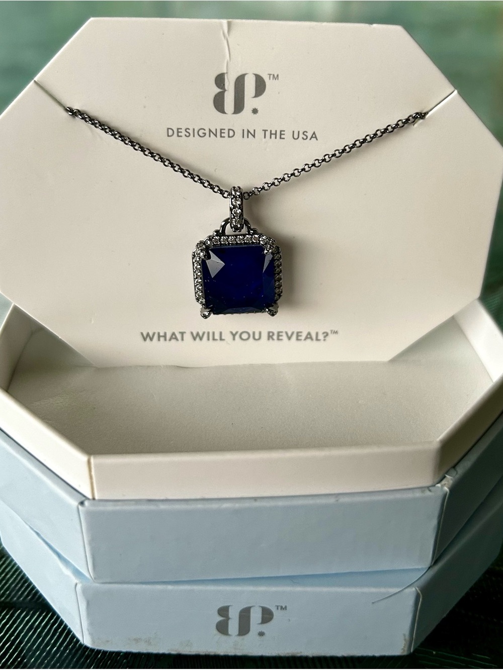 BP OG lab created twilight sapphire fused with genuine quartz Necklace